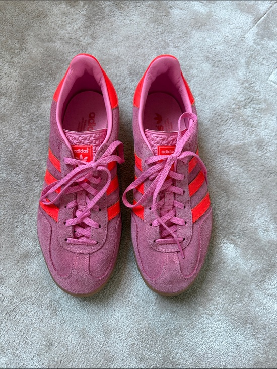 adidas Shoes - adidas Gazelle Women’s Pink Suede Sneakers with orange stripes